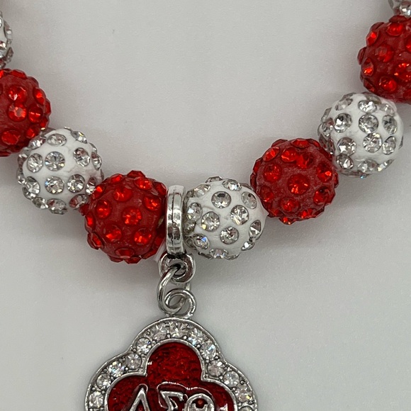 Delta Sigma Theta Beaded Bling Elastic DST Fleur Charm Bracelet - Picture 4 of 7